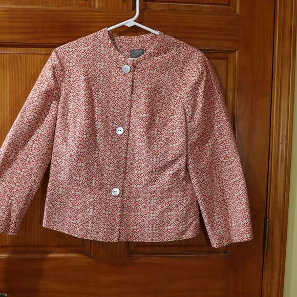 Y2K Sigrid Olsen Red & White Patterned Blazer Jacket Size 10 - Picture 2 of 11